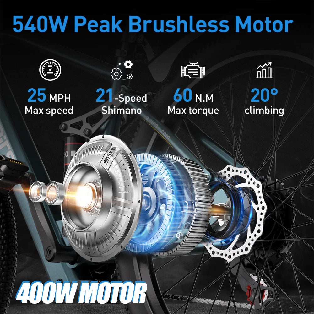 Aairsk EU US Warehouse 400W Lithium Battery 26inch Fat Tyre Mountain Bike 36V 13AH City Ebike Bicycle Electric Bike