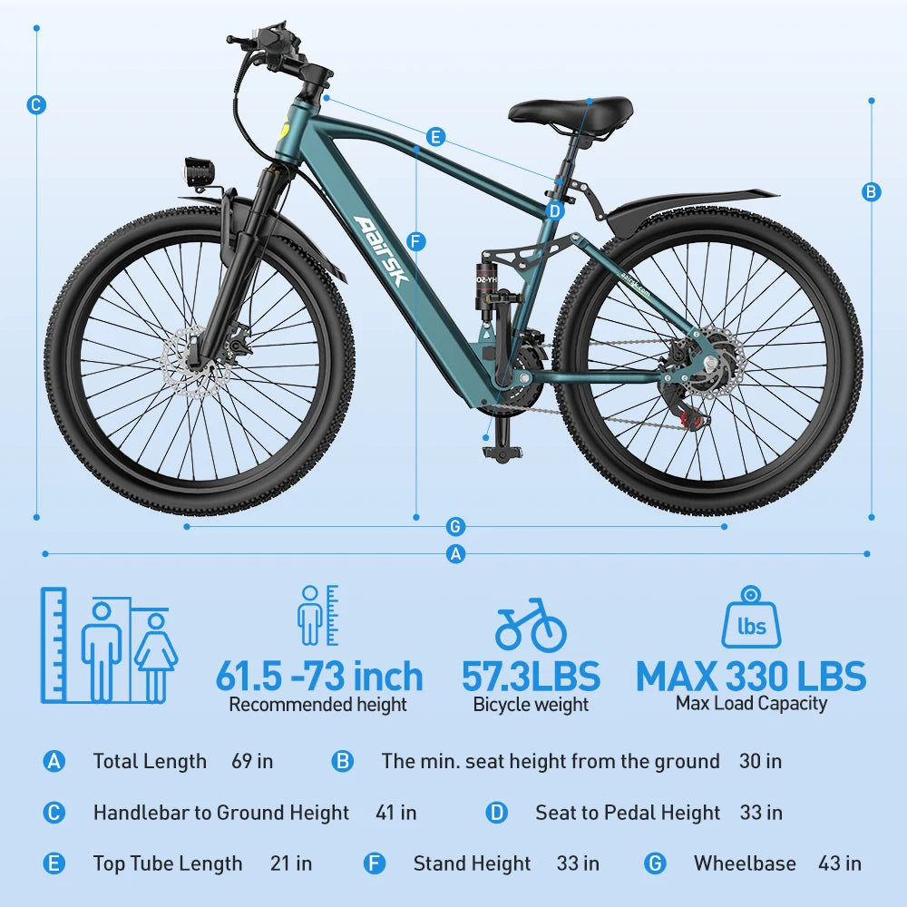 Aairsk EU US Warehouse 400W Lithium Battery 26inch Fat Tyre Mountain Bike 36V 13AH City Ebike Bicycle Electric Bike