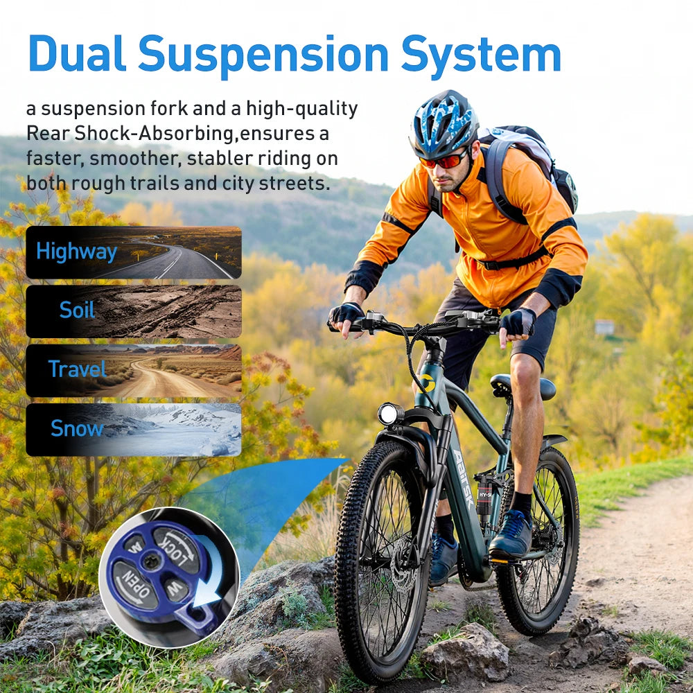 Aairsk EU US Warehouse 400W Lithium Battery 26inch Fat Tyre Mountain Bike 36V 13AH City Ebike Bicycle Electric Bike